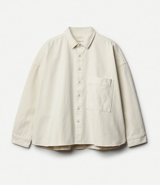 MERZB SHIRT05T Cropped Boxy Style Cotton Twill Long Sleeve Shirt Nature