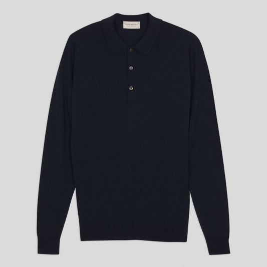 JSY BELPER Men Merino Polo Shirt Long Sleeve Midnight